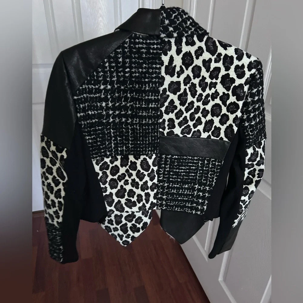 NWT Alice + Olivia Harvey Leather Patchwork Draped Lapel Blazer Jacket M - Picture 13 of 17